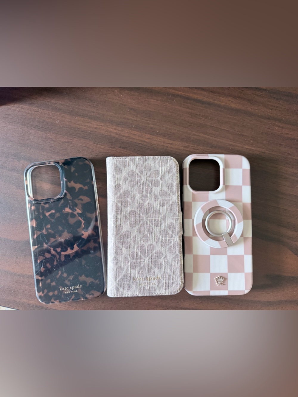 kate spade Pink & White Checkerboard iPhone Case with Matching Ring Grip